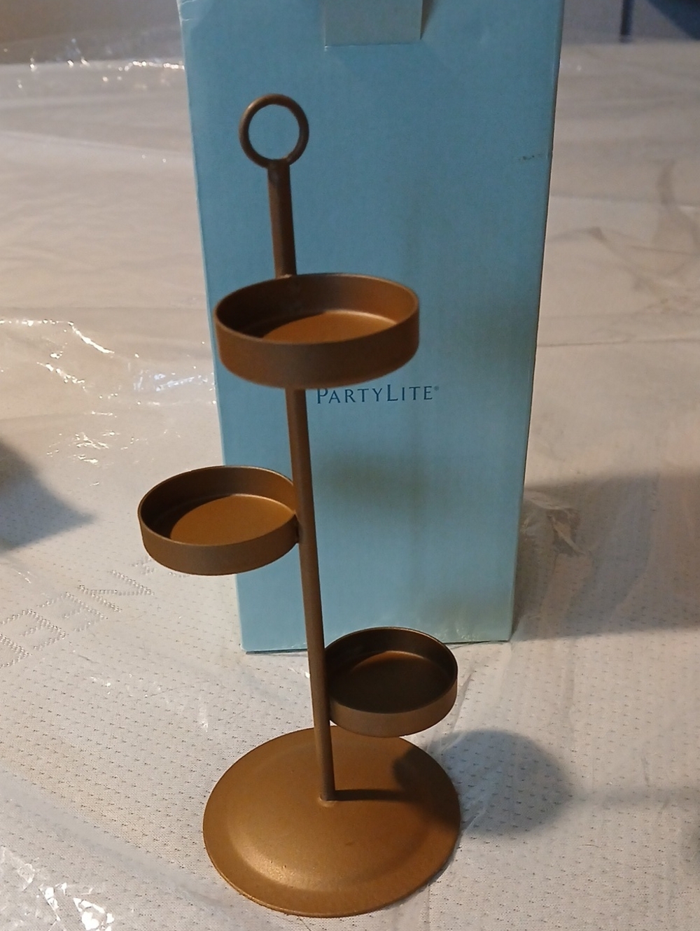 PartyLite Gold Three-Tier Metal Universal Tealight Tree Display Stand NIB